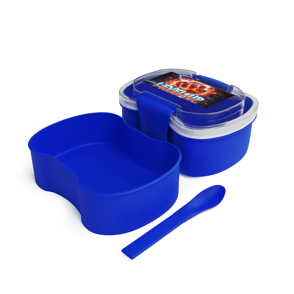 Porta pranzo bento blu a due piani con divisorio e coperchio trasparente