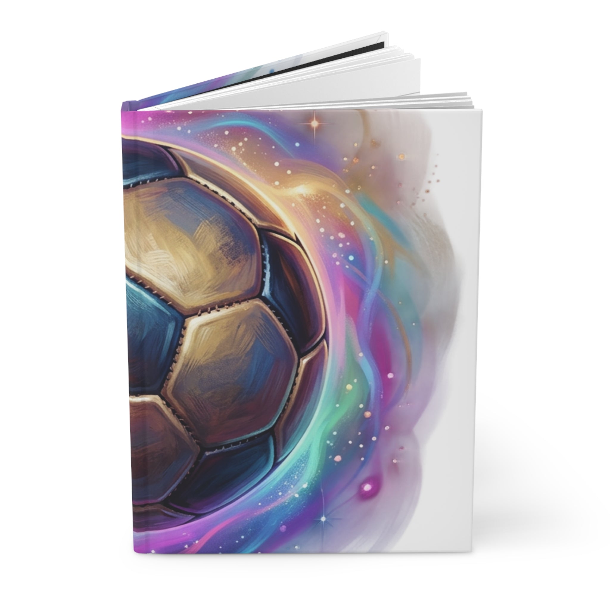 Sert kapaklı mat defter, renkli futbol topu kapaklı yandan görünüm