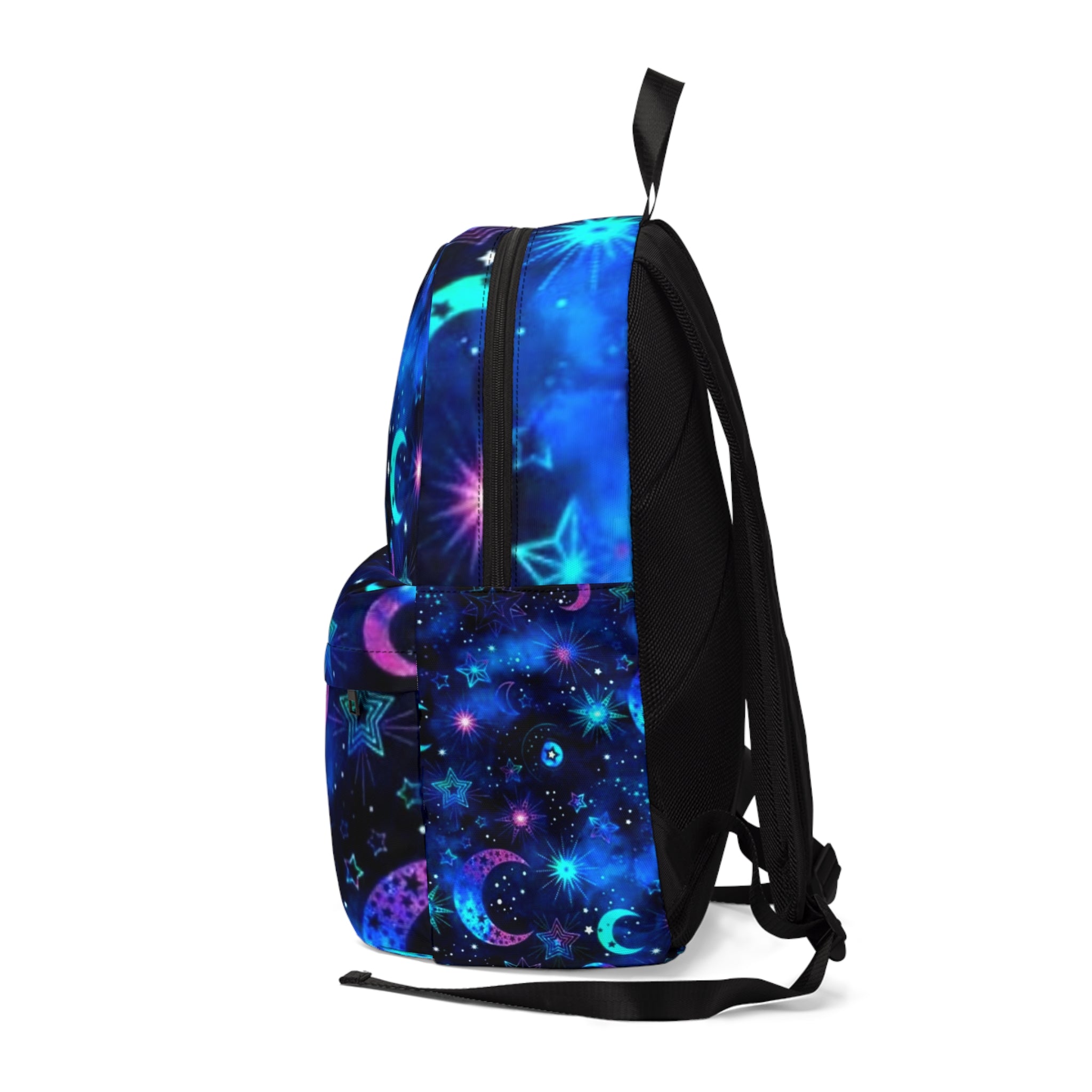 Zaino classico unisex blu scuro stampa galassia, schienale e spallacci imbottiti neri