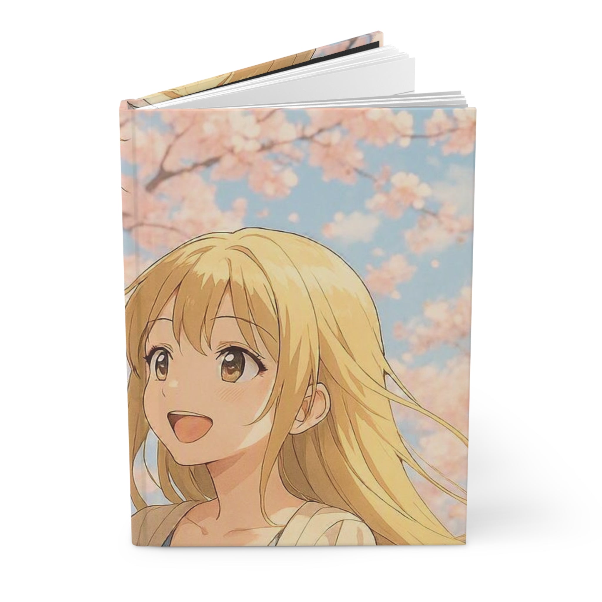 Kapaklı mat dergâh defteri: anime kız illüstrasyonlu kapak, dikey görünüm