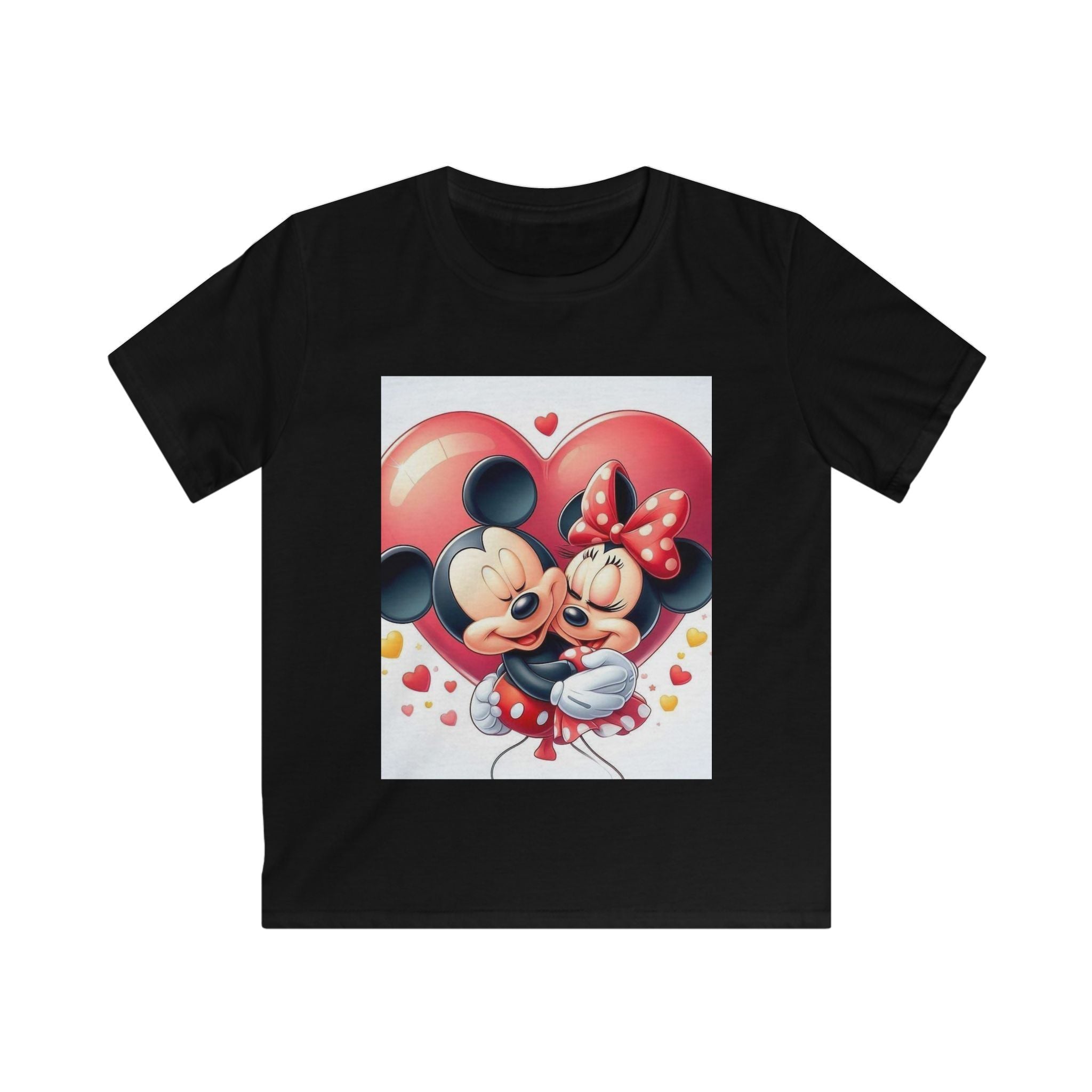 T-shirt per bambini nera con stampa a fumetti su parte frontale