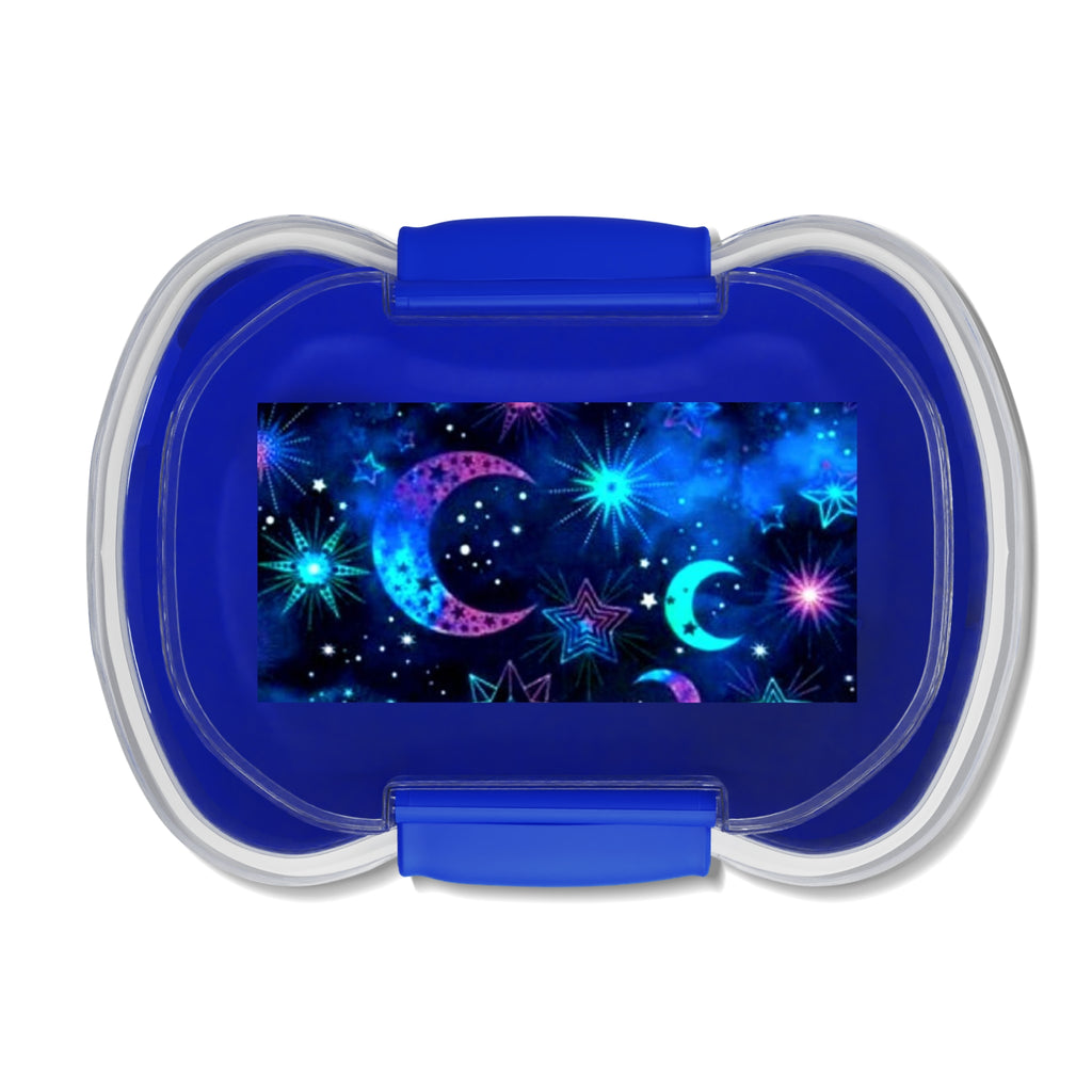 Contenitore bento a due livelli blu con chiusura, interno con stampa stellare.