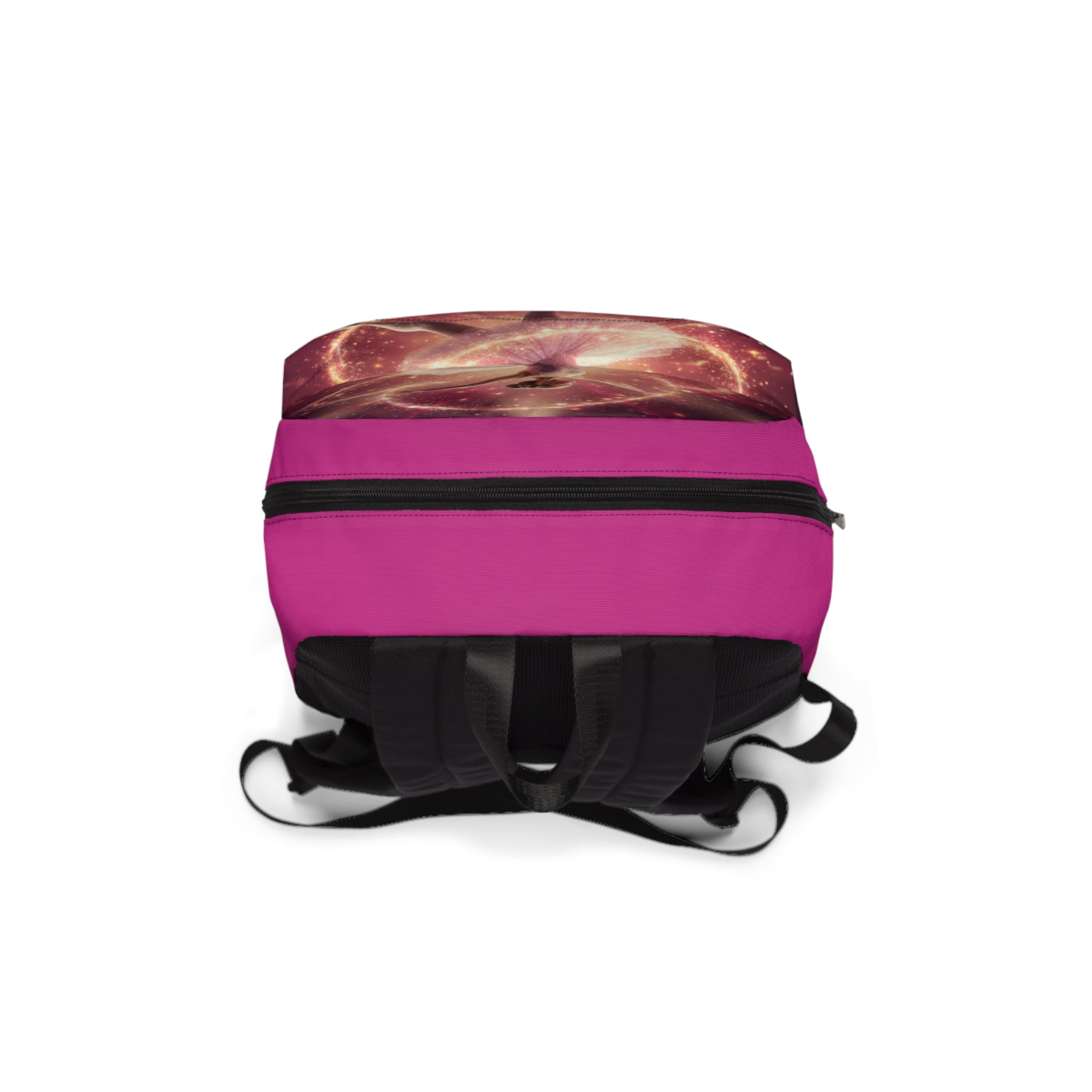 Zaino unisex magenta con tasca superiore e cinghie nere regolabili