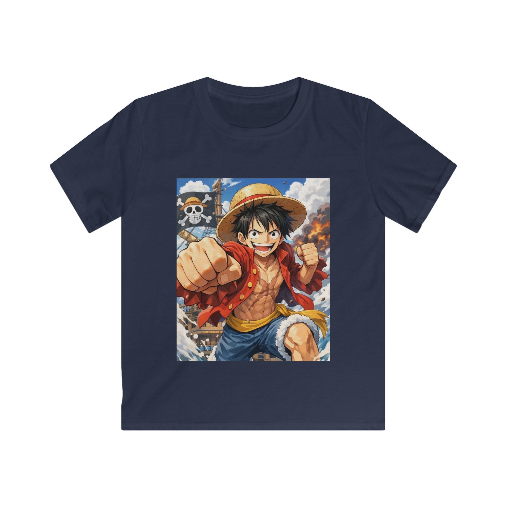 T-shirt bambino blu scuro con stampa quadrata frontale del personaggio