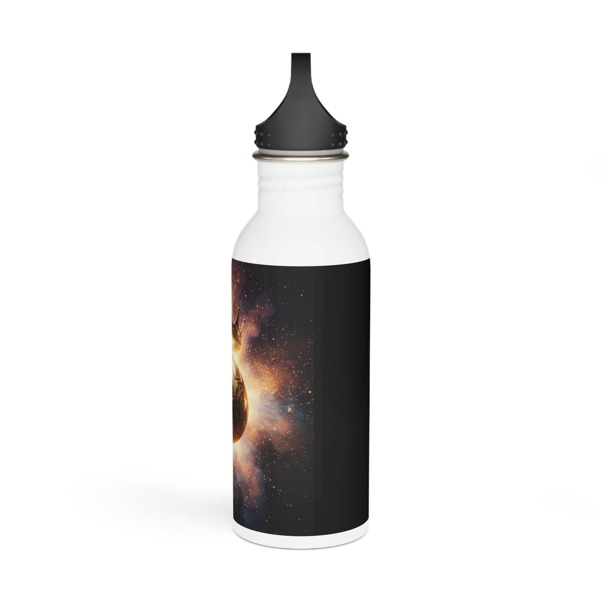 Borraccia d’acciaio bianca con stampa galaxy su fascia nera, tappo nero