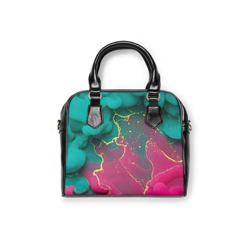 Borsa a spalla con stampa all-over multicolore e manici neri
