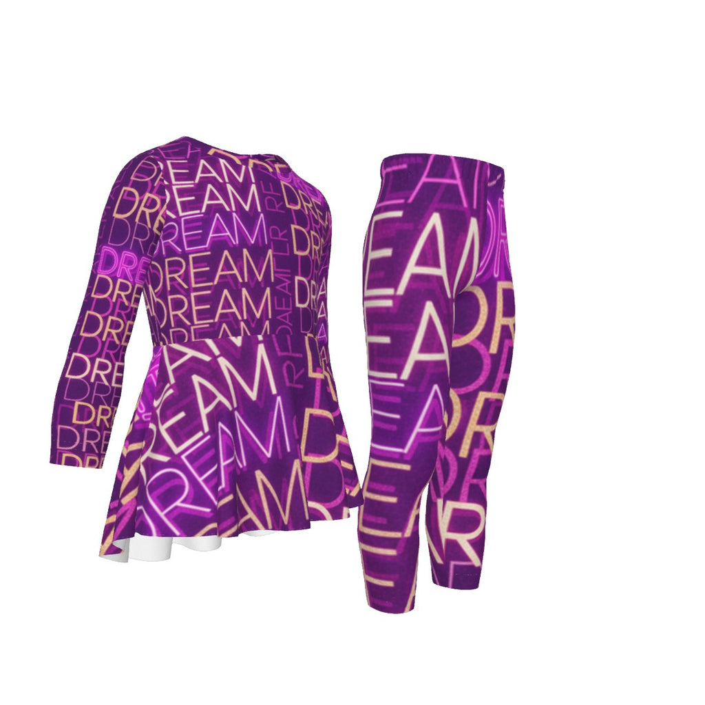 Completo tuta bambina viola: felpa ampia e leggings, motivo multilettera DREAM