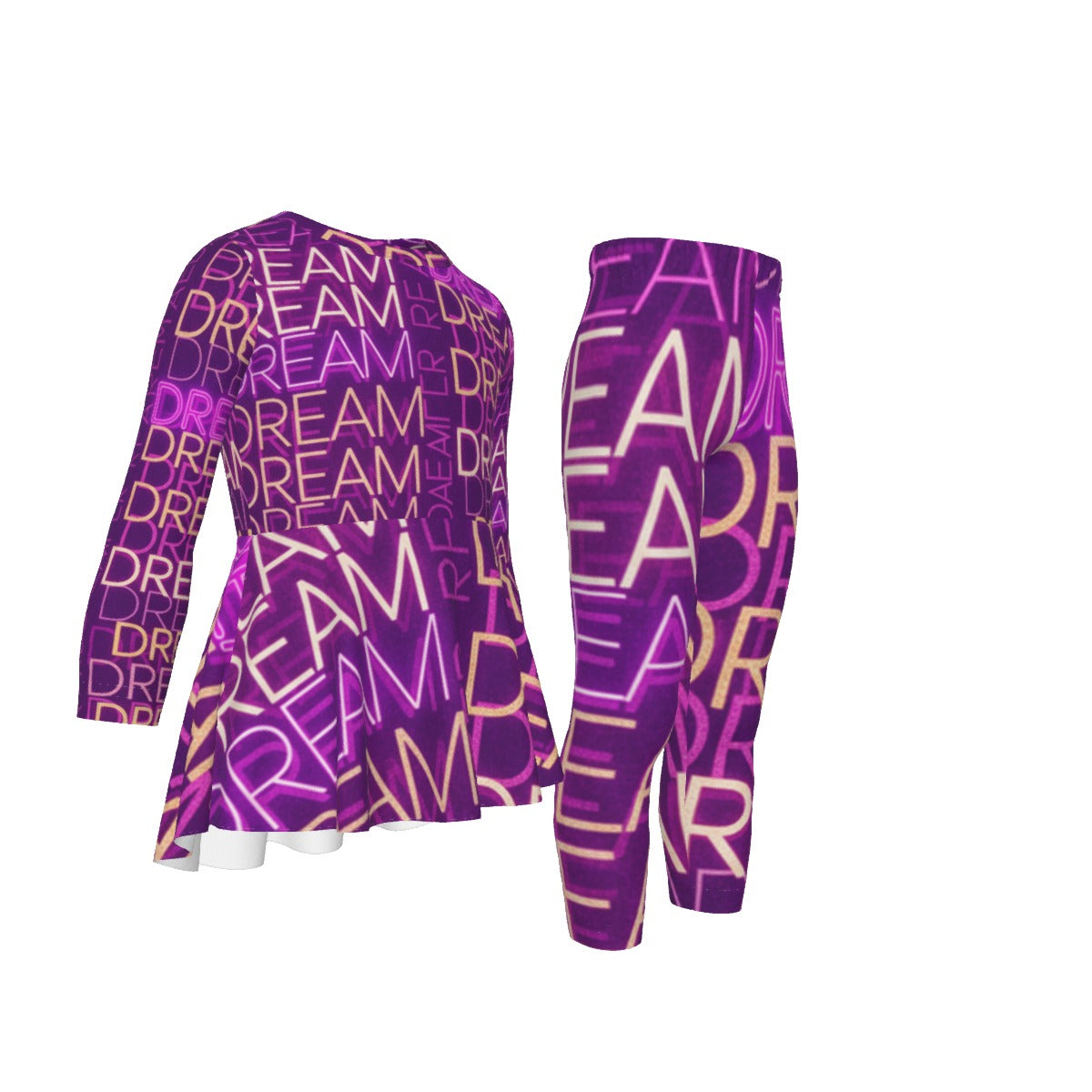 Completo tuta bambina viola: felpa ampia e leggings, motivo multilettera DREAM