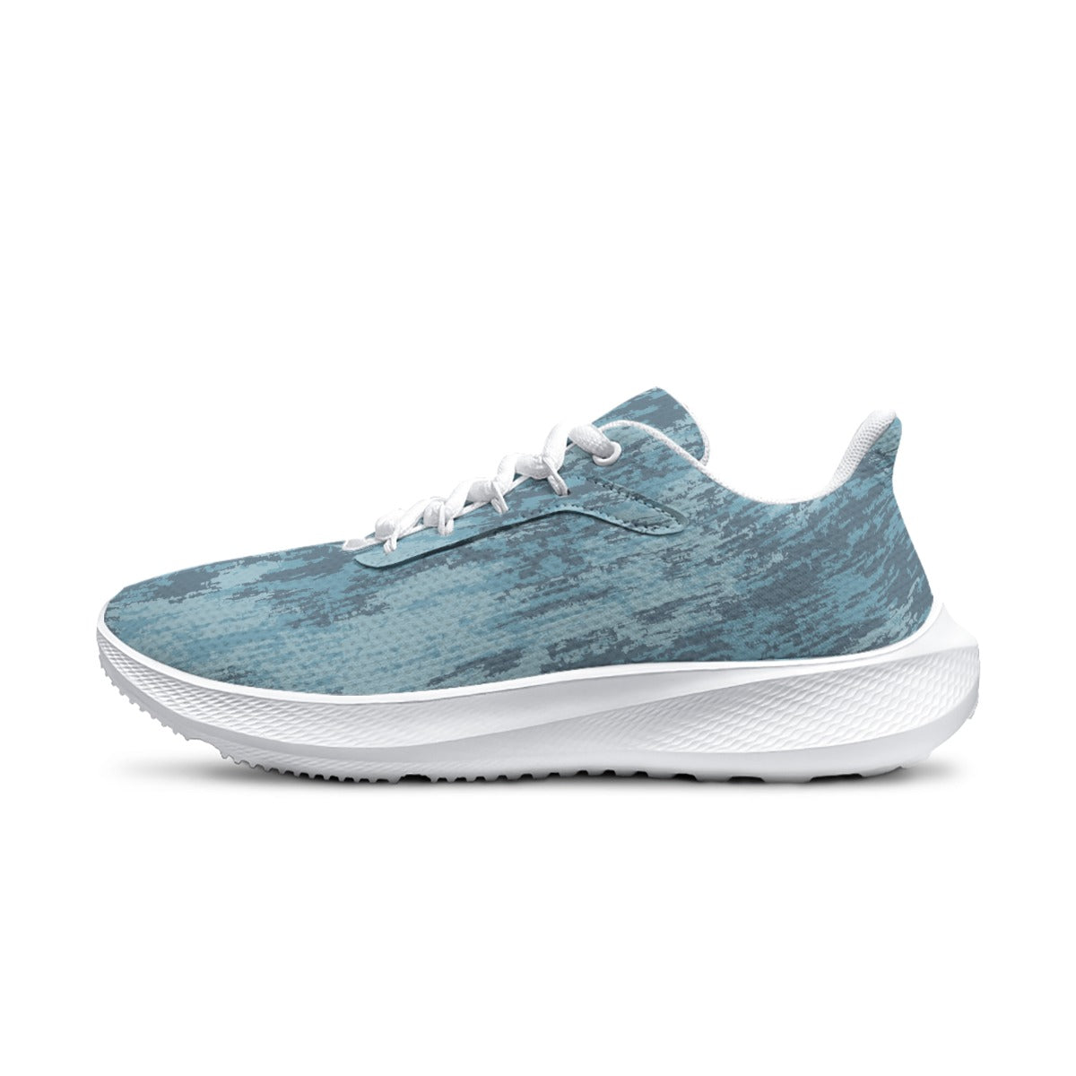 Scarpa running uomo blu petrolio con lacci bianchi e suola bianca a rilievo