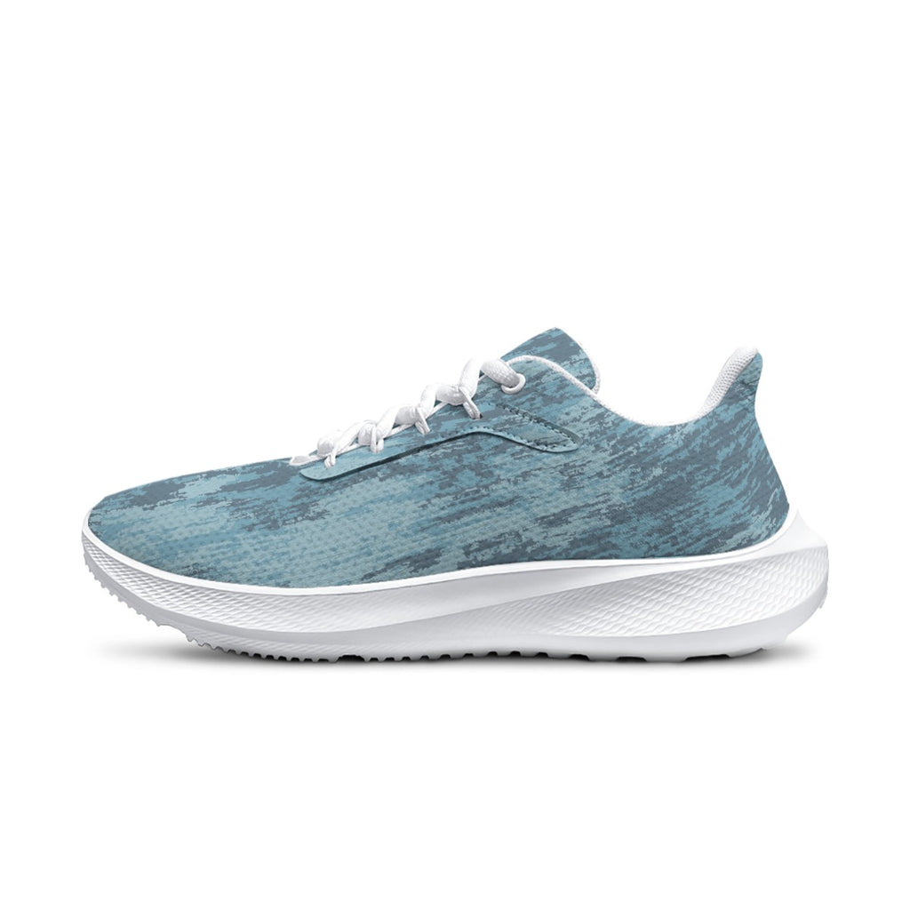 Scarpa running da uomo blu a trama, lacci bianchi e suola bianca sagomata