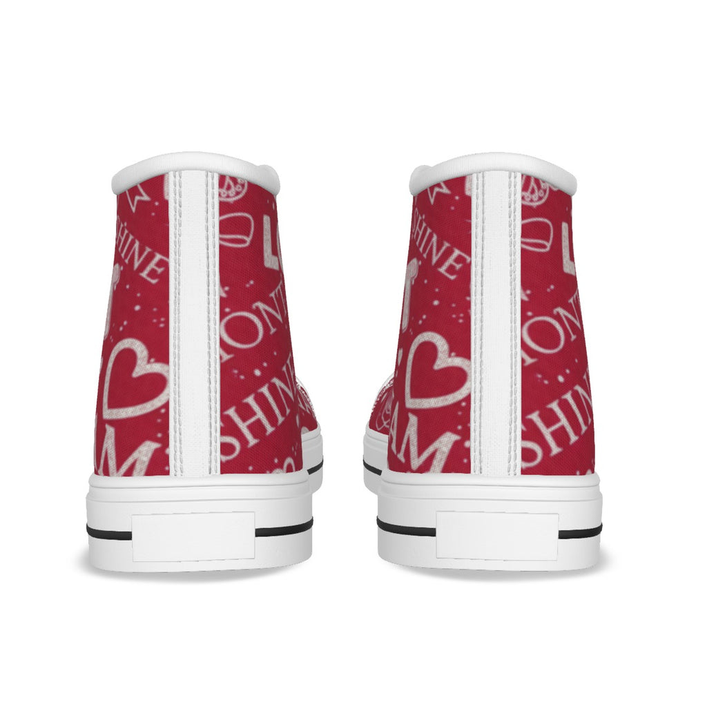 Scarpe alte rosse con tallone bianco a fascia e lacci bianchi