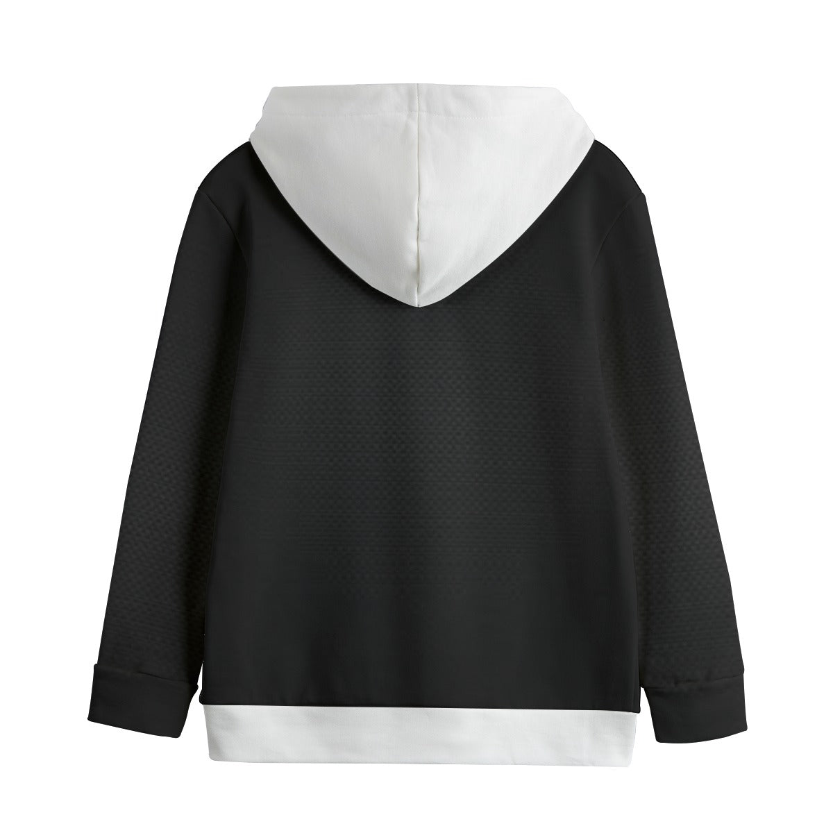 Felpa con cappuccio nero e fodera bianca, bordo inferiore bianco