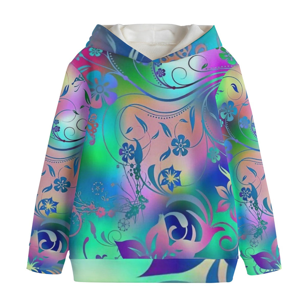 Felpa con cappuccio bambina, stampa floreale multicolore