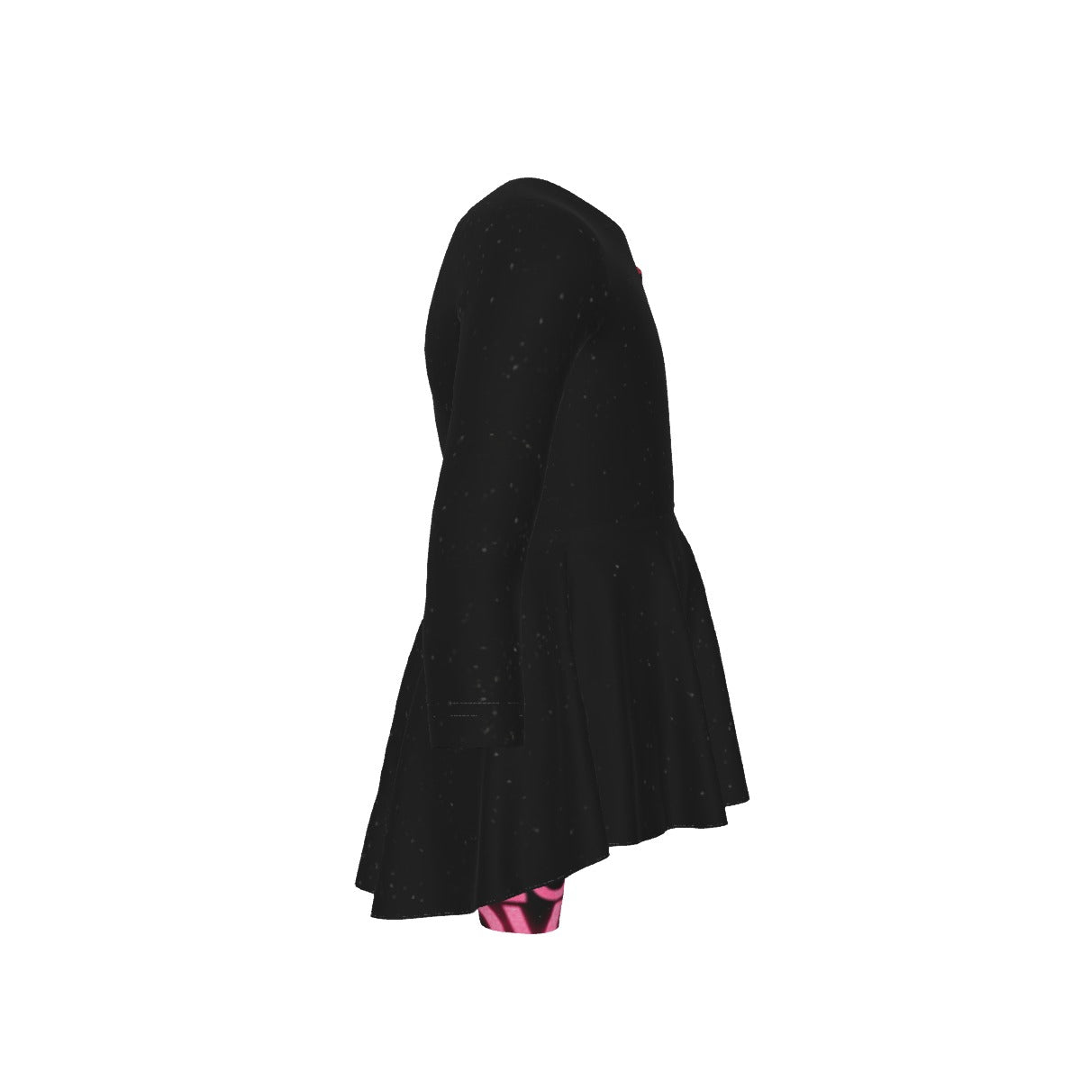 Tunica nera a maniche lunghe svasata con pantaloni LOVE rosa parziali