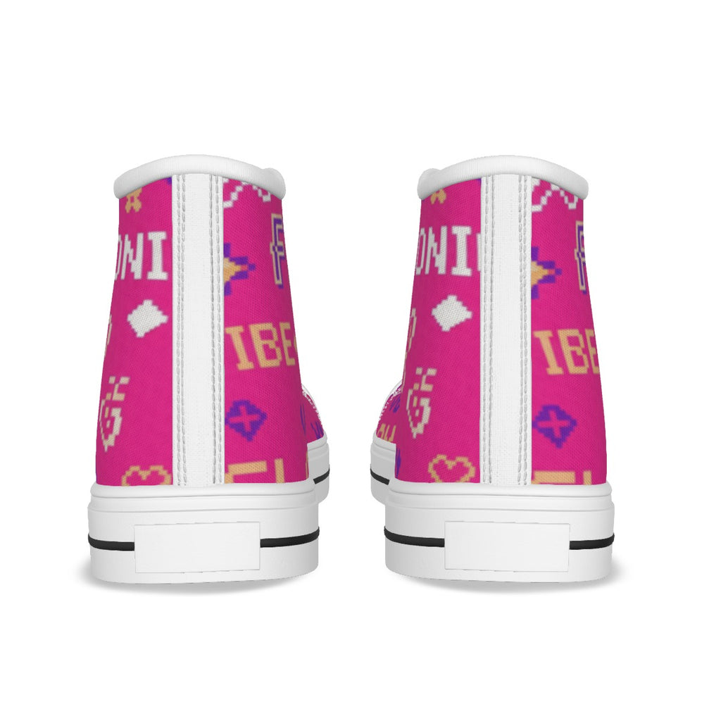 Scarpe canvas alte bambina fucsia con lacci bianchi, vista posteriore del tallone