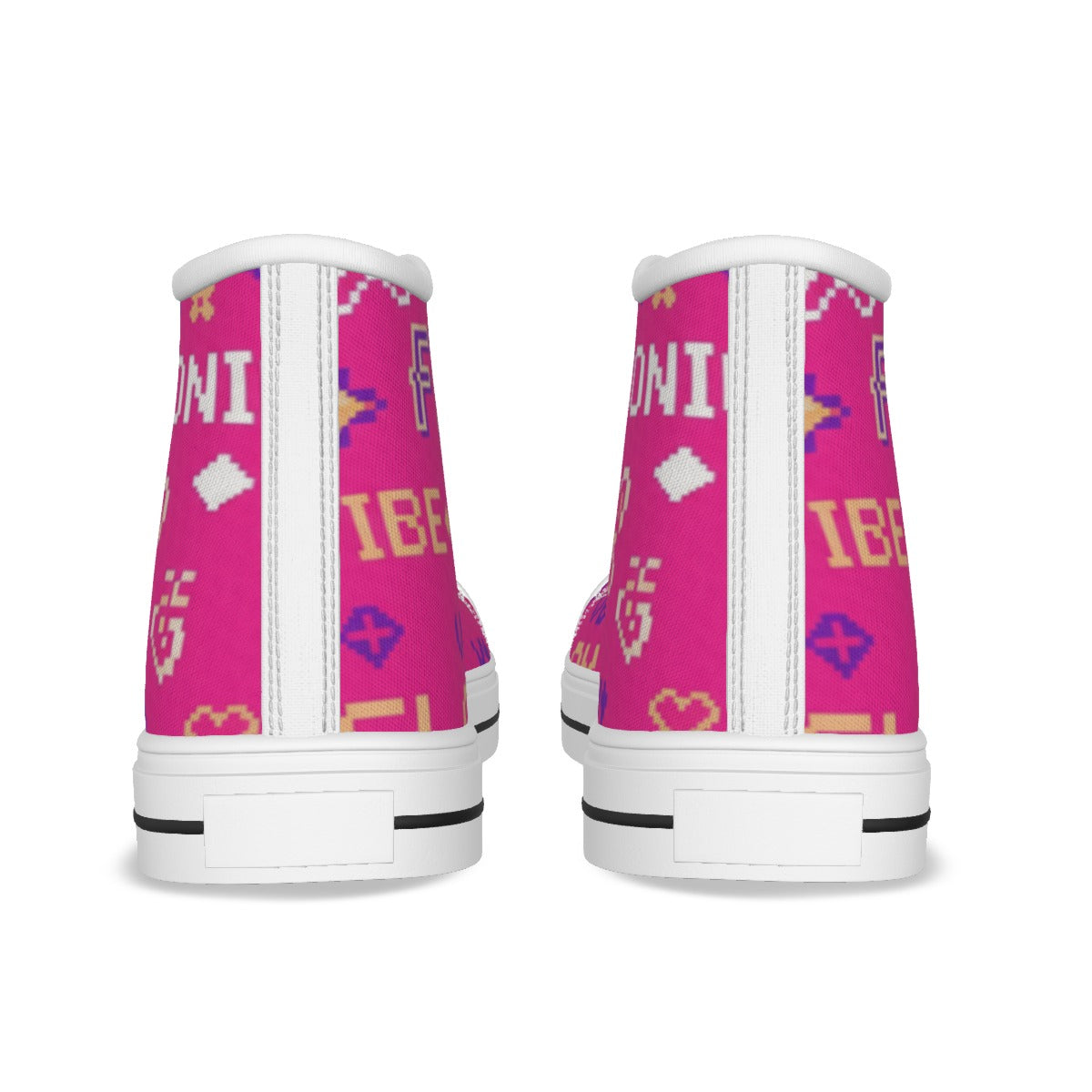 Scarpe canvas alte bambina fucsia con lacci bianchi, vista posteriore del tallone