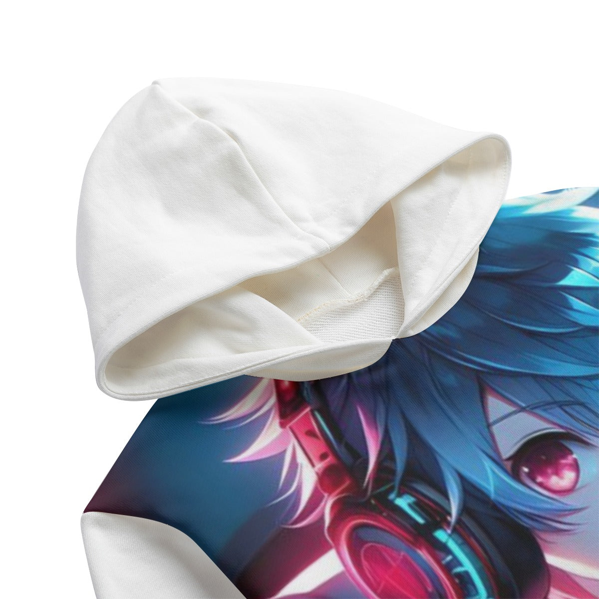 Felpa con cappuccio per bambino bianca, cappuccio ampio con stampa anime laterale