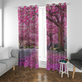 Tenda con occhielli a stampa fiori di ciliegio, pannelli rosa e viola