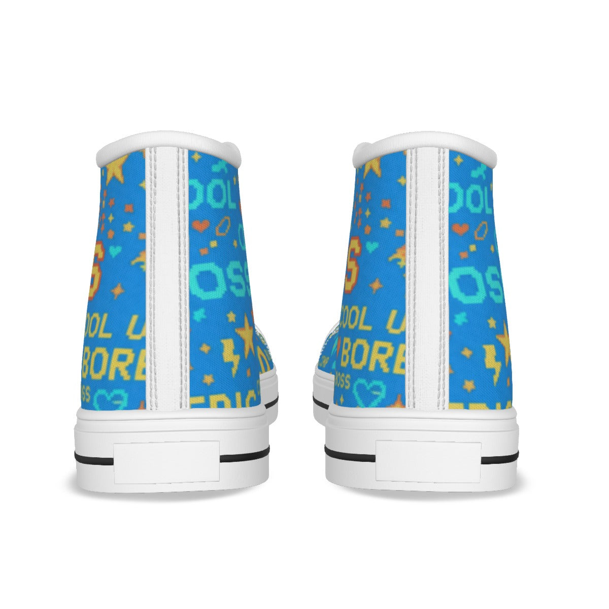 Scarpe canvas alte bambino blu con inserto bianco sul tallone, suola nera