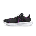 Scarpa da running da uomo nera con lacci bianchi e inserti viola, suola bianca
