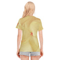 Maglietta donna giallo chiaro con stampa floreale sul retro e maniche corte