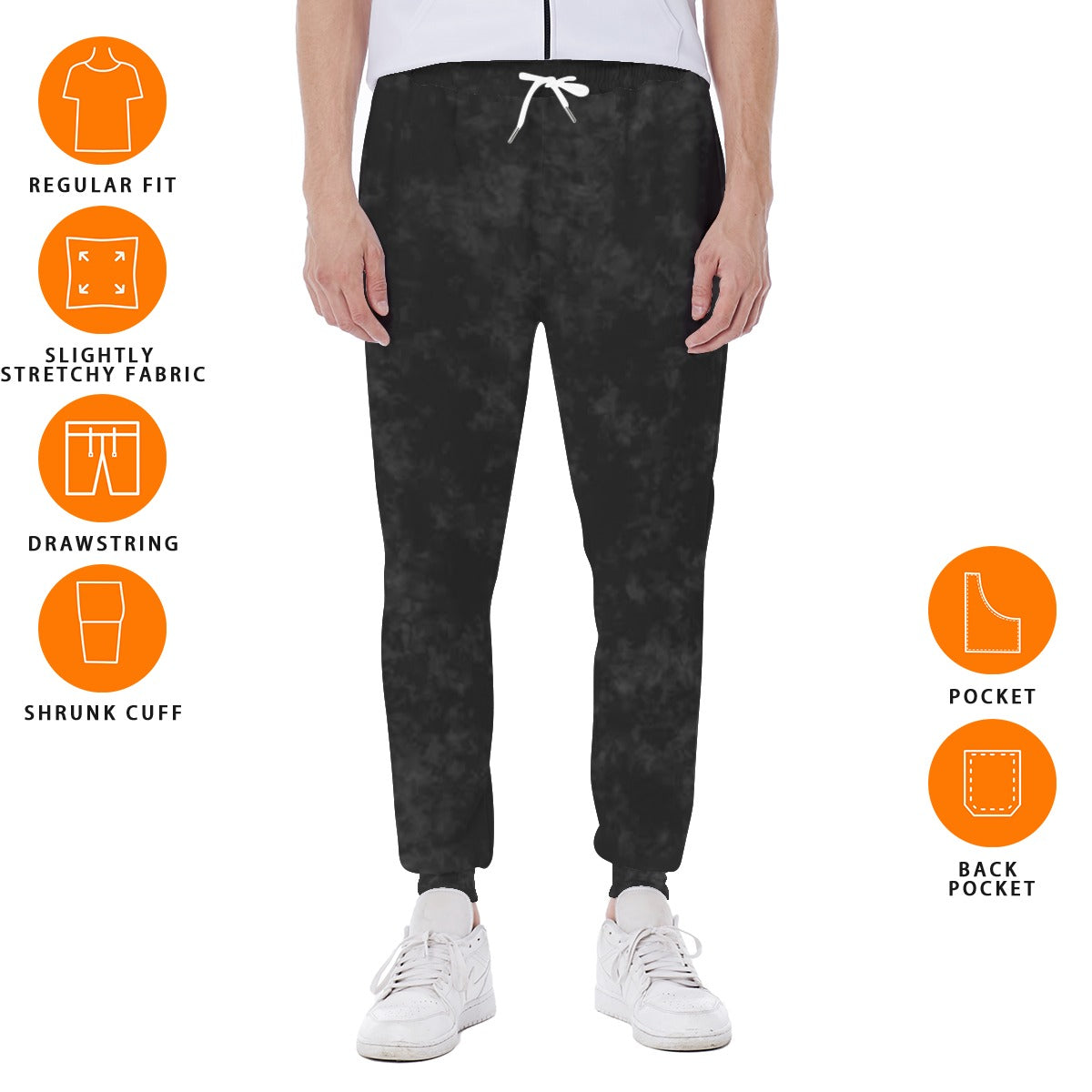 Pantaloni da uomo neri con stampa sfumata, regular fit, coulisse e tasche