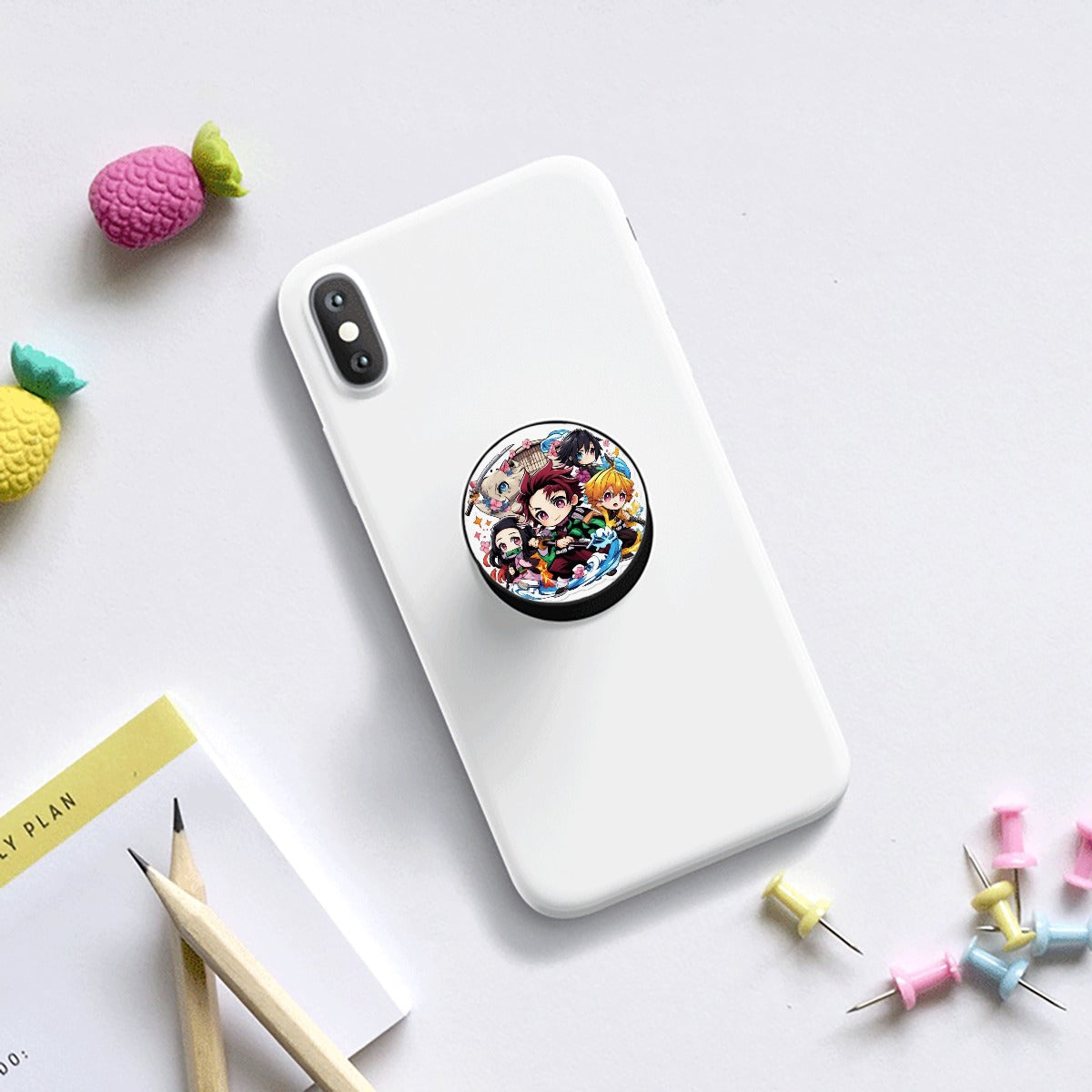 Supporto telefono bianco con presa circolare anime