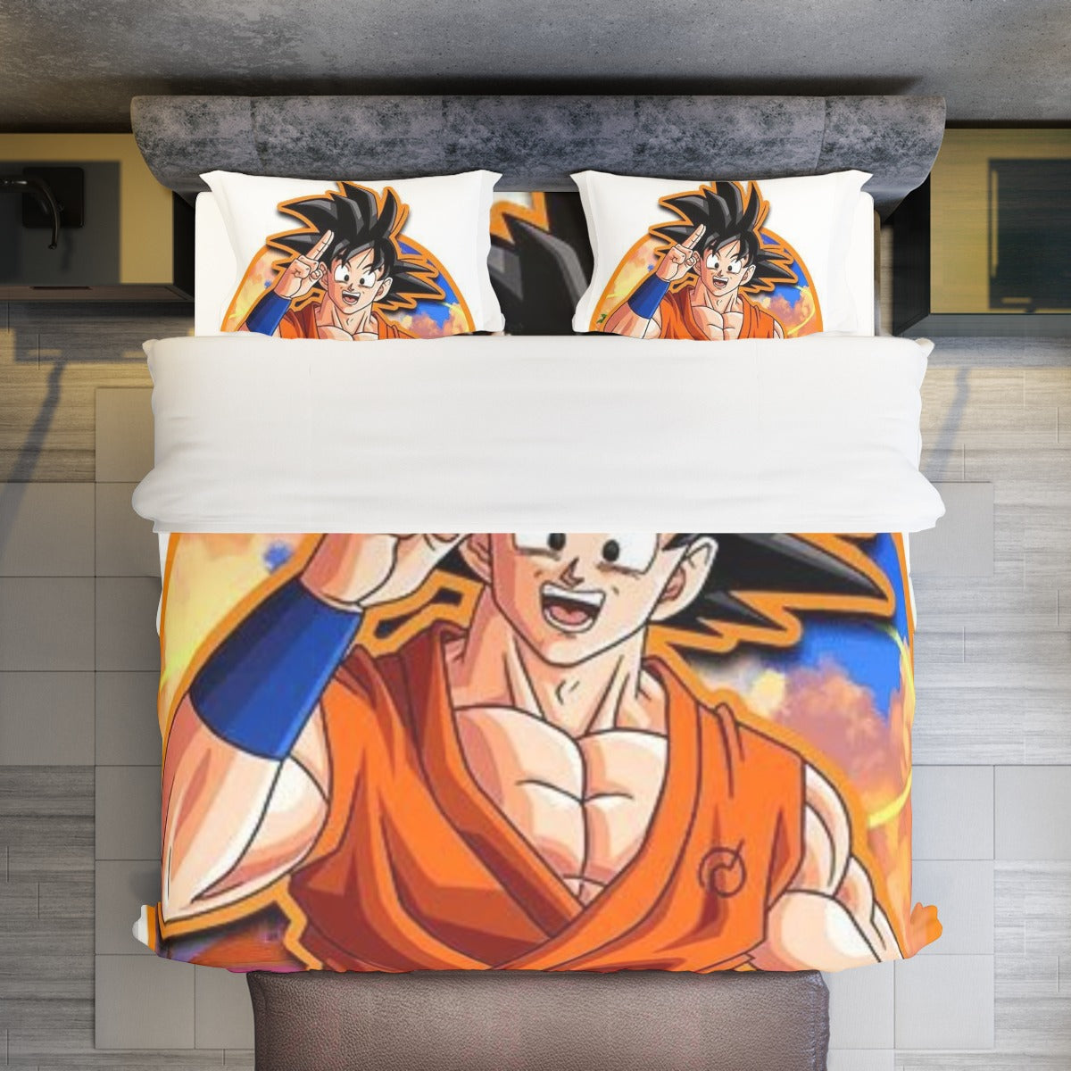 Set copripiumino 4 pezzi Dragon Ball, coperta arancione e fodere bianche