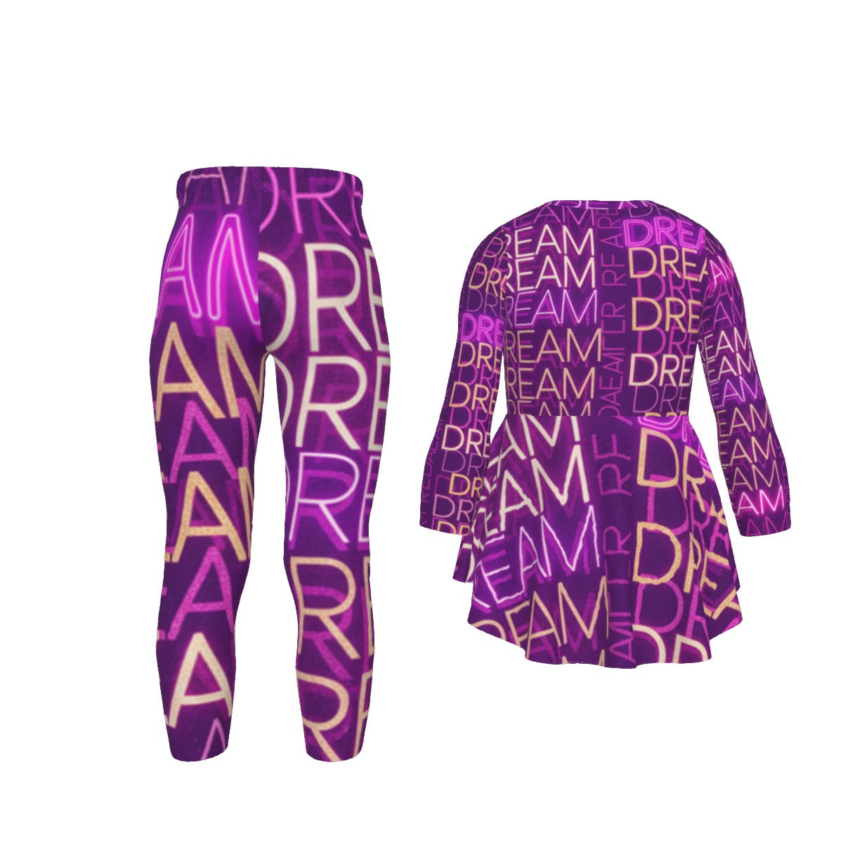 Tuta bambina viola con leggings e felpa a maniche lunghe, stampa DREAM e lettere