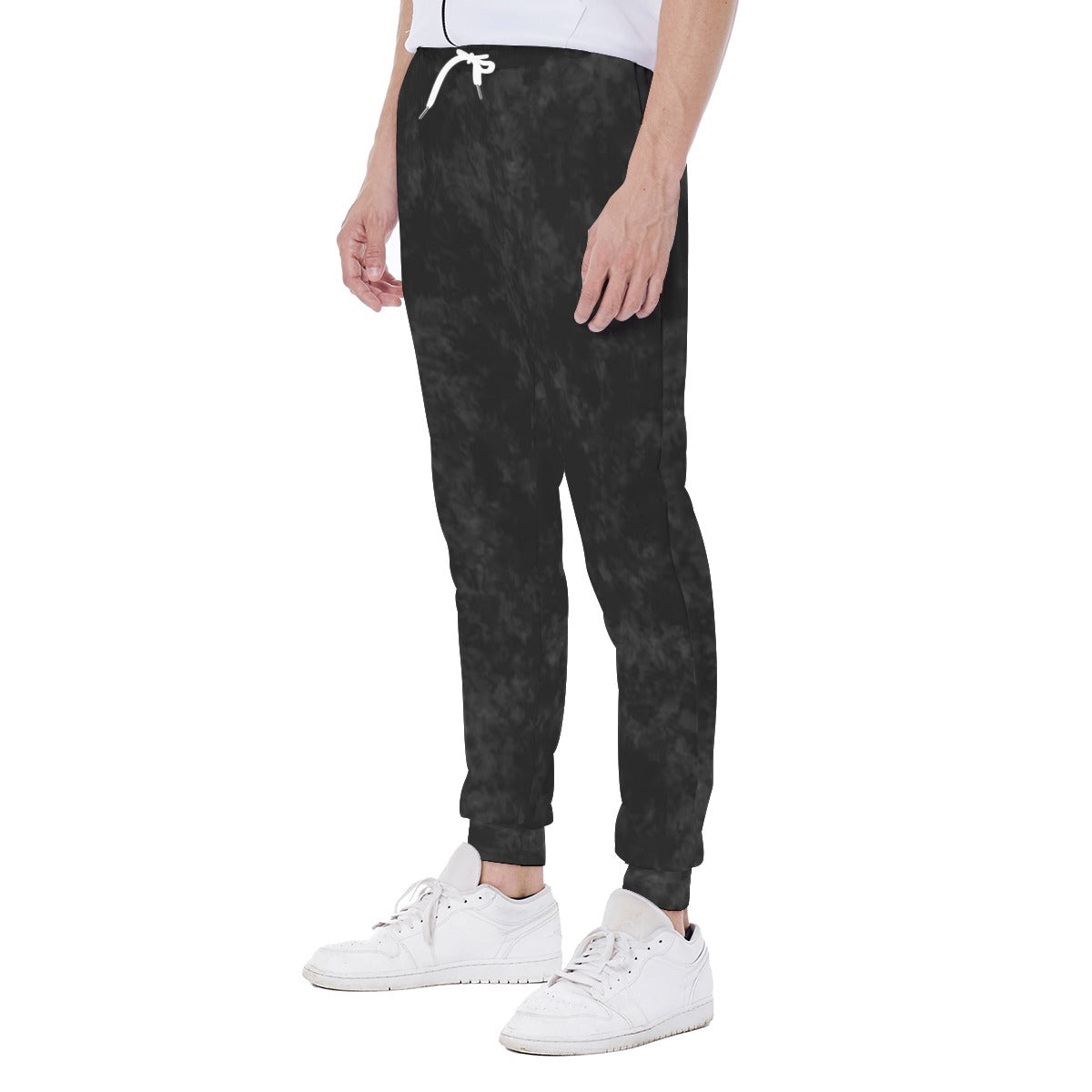 Pantaloni neri con stampa sfumata, coulisse in vita e tasche laterali
