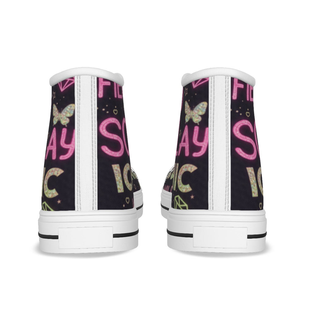 Scarpe alte in canvas bambina con talloncino bianco e stampa multicolore