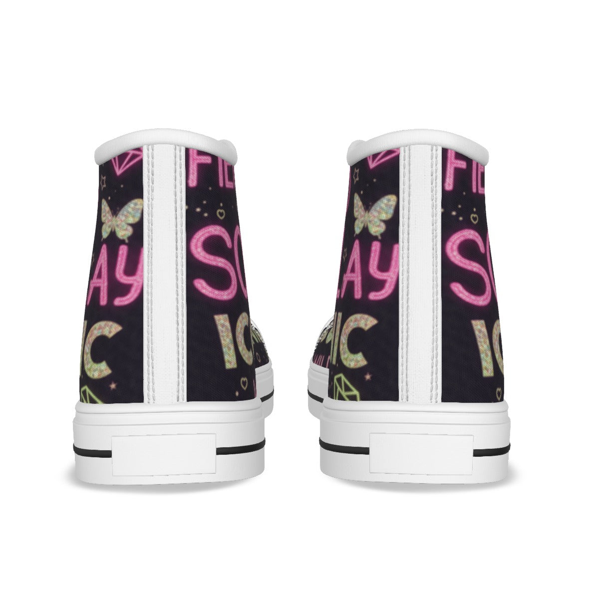 Scarpe alte in canvas bambina con talloncino bianco e stampa multicolore