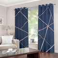 Tenda con occhielli blu scuro con linee geometriche color rame, pannello singolo