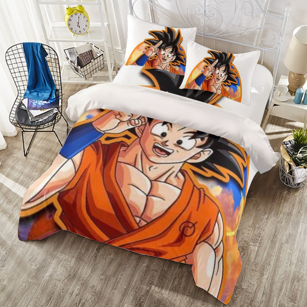 Set copripiumino 4 pezzi Dragon Ball con personaggio, coperta arancione e cuscini bianchi