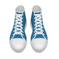 Scarpe alte bambino in tela blu con lacci bianchi e suola grigia