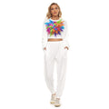 Tuta donna bianca: top cropped a maniche lunghe con stampa tie-dye multicolor
