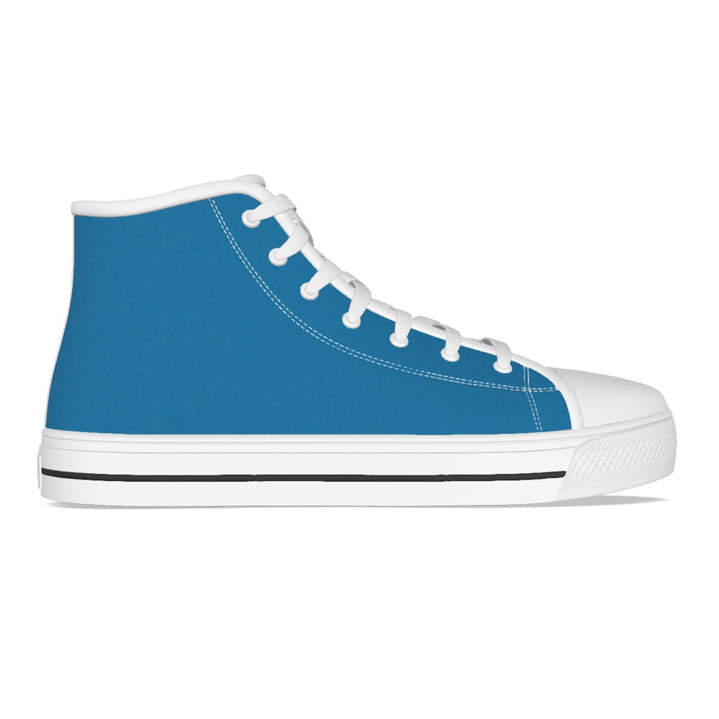Scarpa alta bambino in tela blu con lacci bianchi e suola bianca