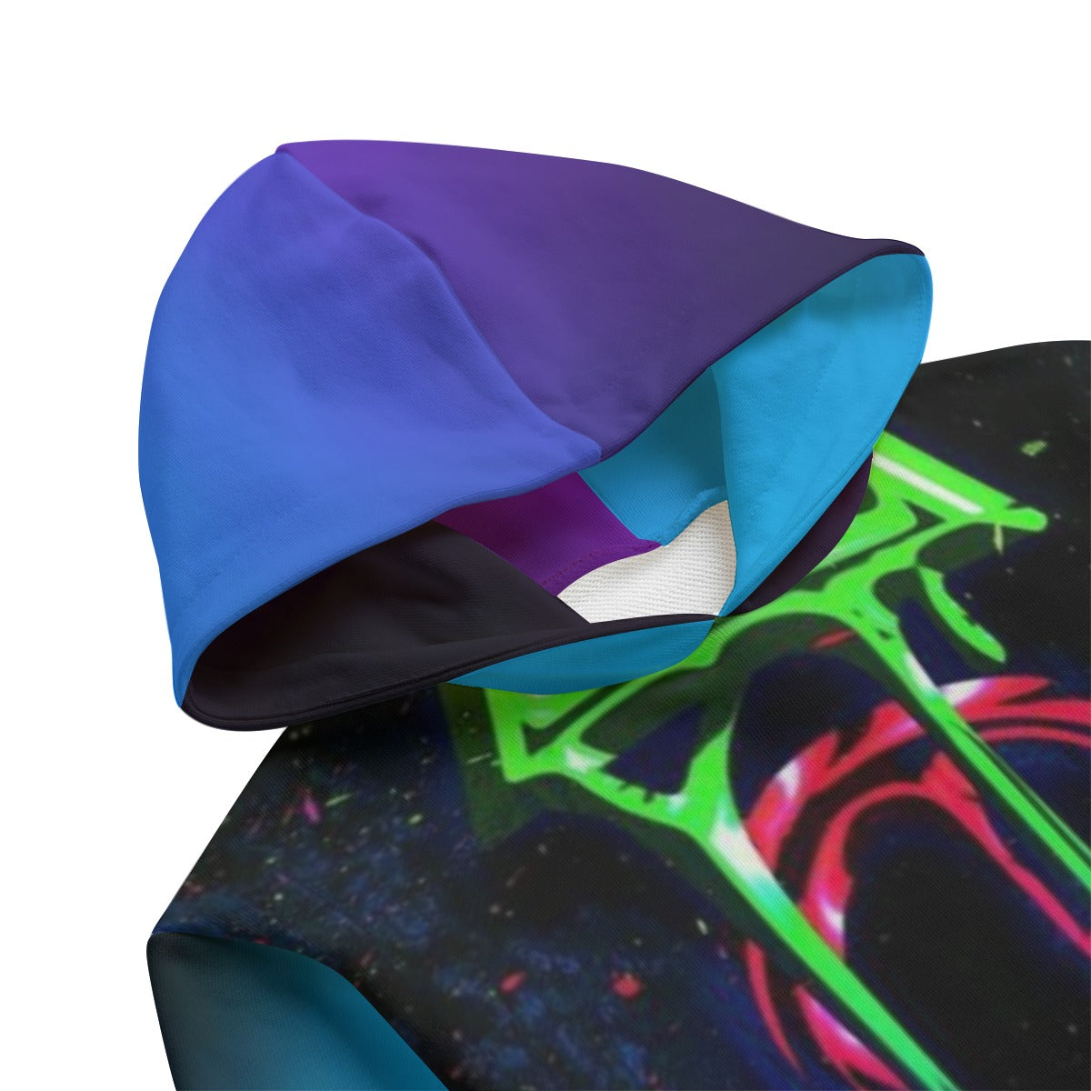 Felpa bambino con cappuccio, fantasia neon multicolore su fondo scuro