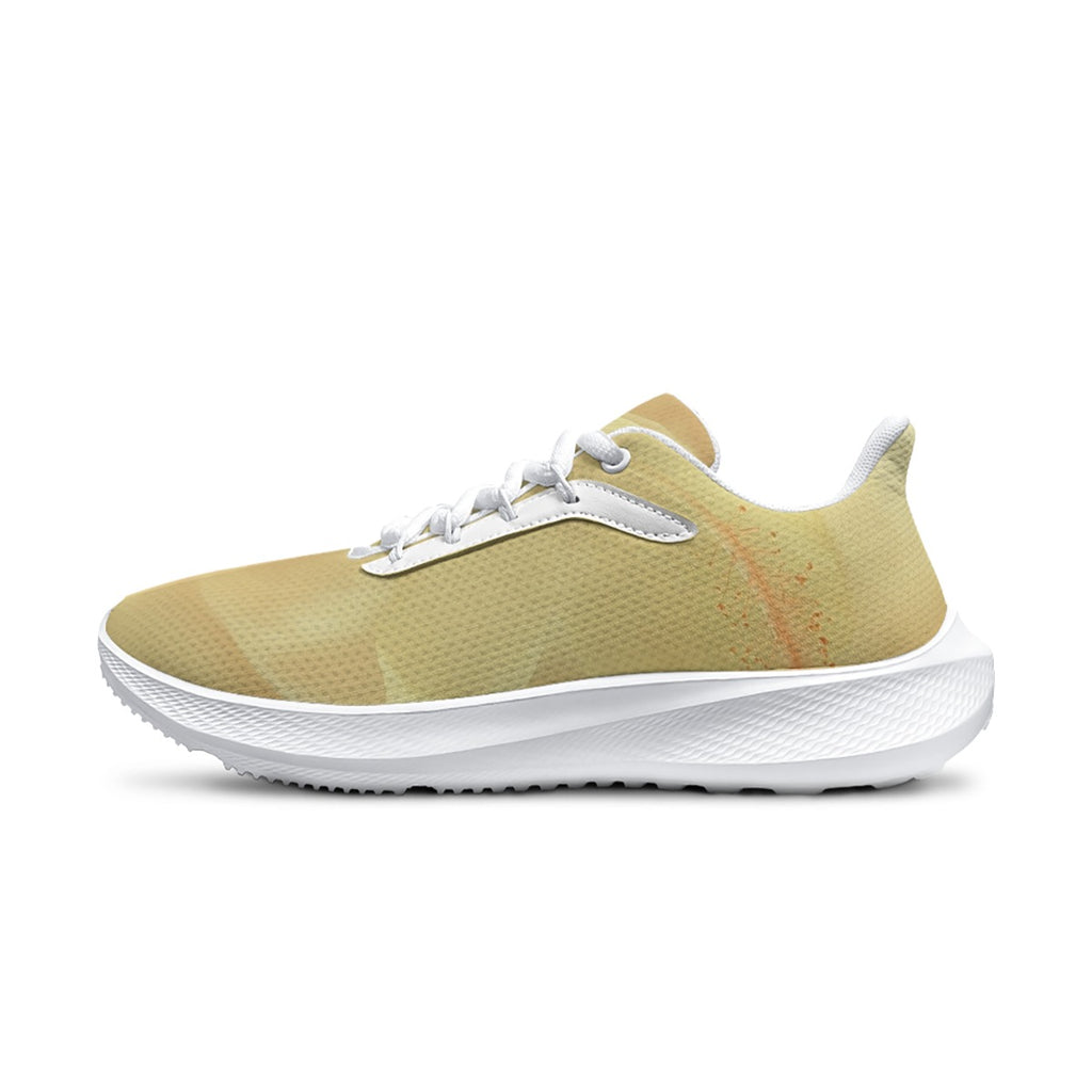 Scarpe running donna Mod. 4 dettaglio frontale: tomaia giallo oliva, suola bianca