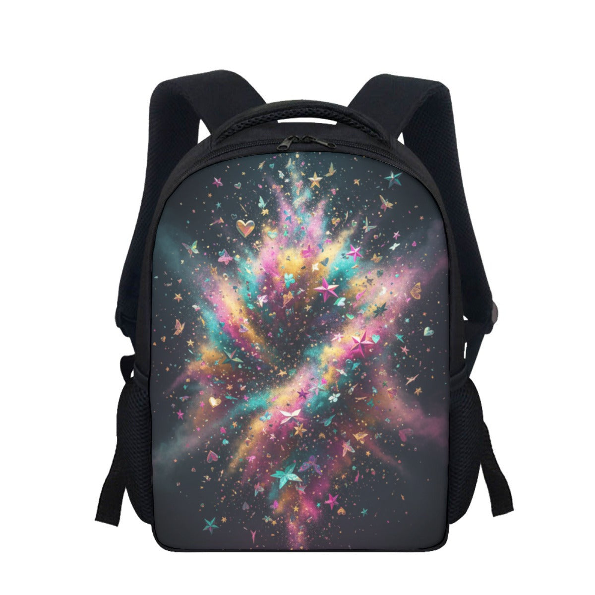 Zaino nero con stampa galassia colorata e spallacci regolabili