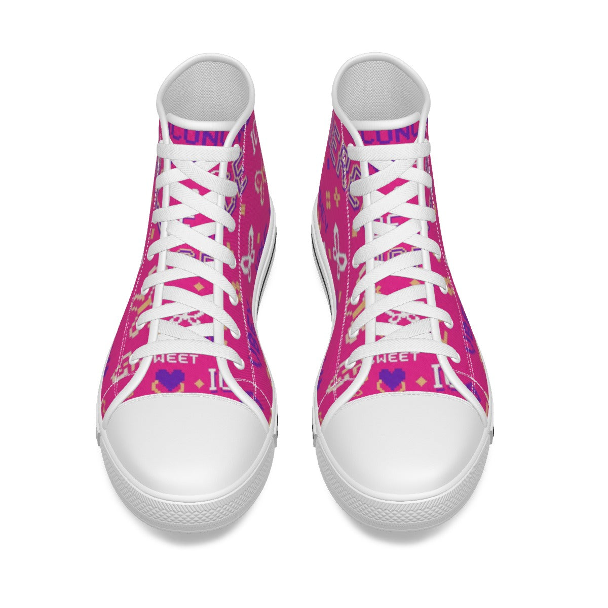 Scarpe canvas alte bambina fucsia con lacci bianchi e suola bianca