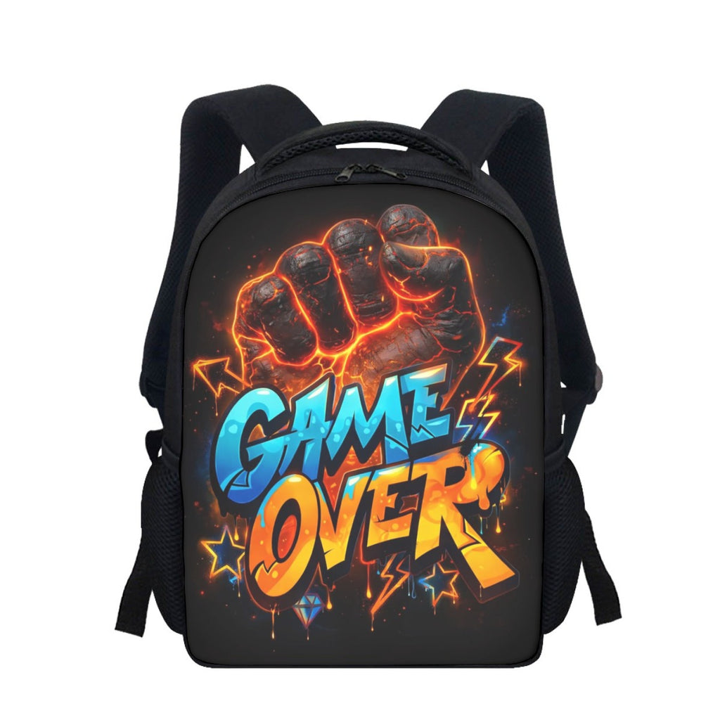 Zaino per studenti nero con stampa "GAME OVER" e scomparto con zip