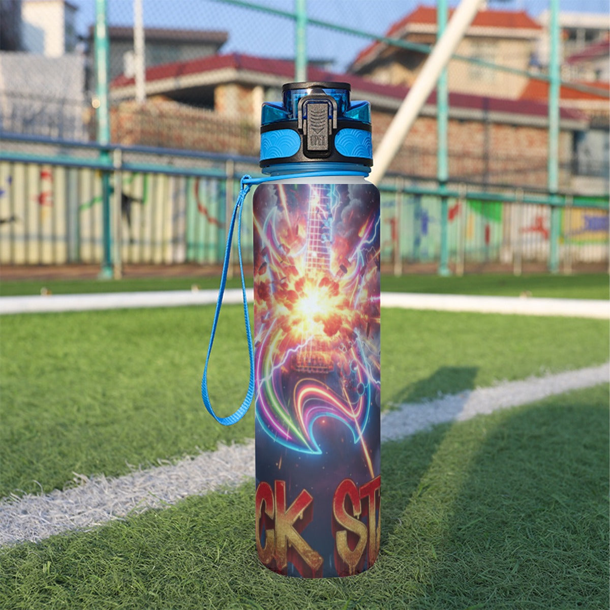 Borraccia sportiva da 32 oz con stampa fantasy e chiusura blu