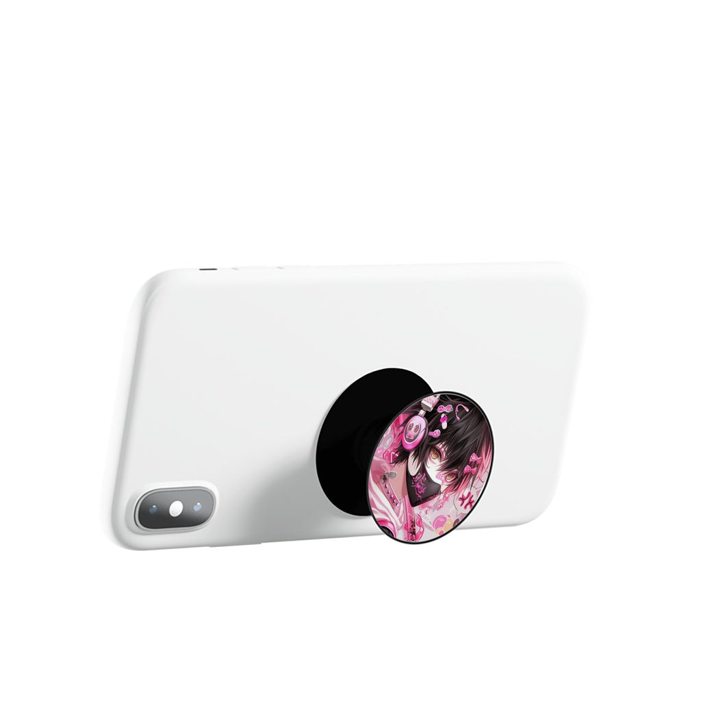 Supporto Airbag per smartphone bianco con disco rotondo anime rosa incassato