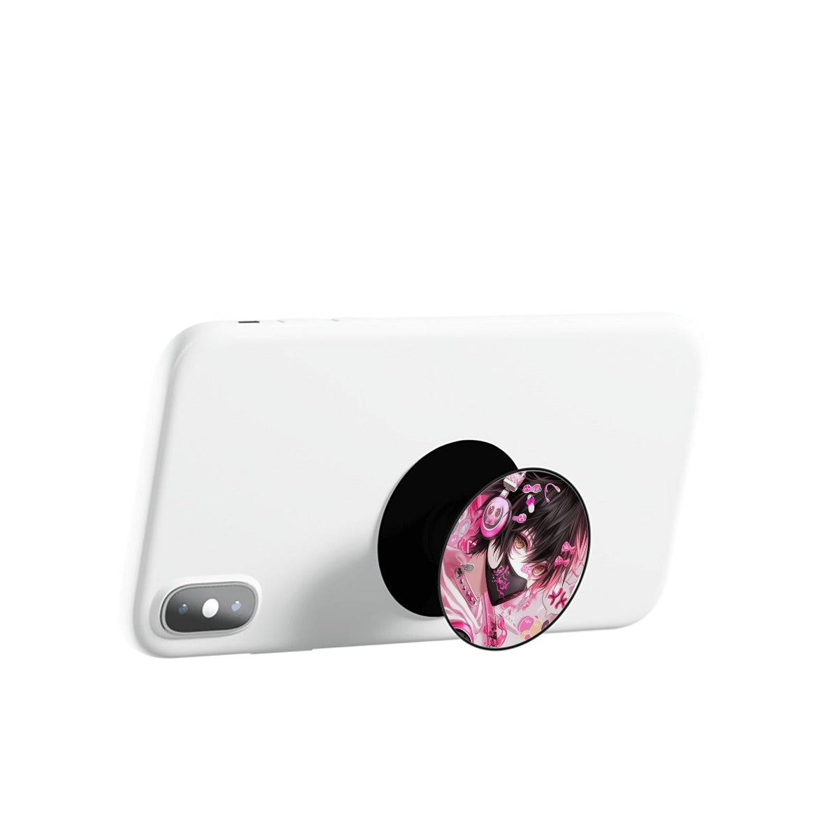 Supporto Airbag per smartphone bianco con disco rotondo anime rosa incassato