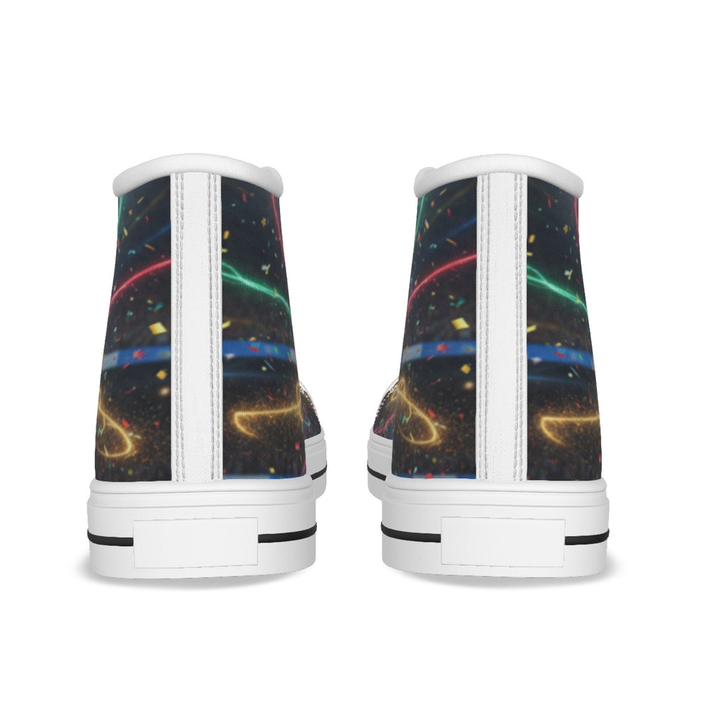 Scarpe da bambino in tela con stampa spaziale multicolore e colletto bianco, vista posteriore