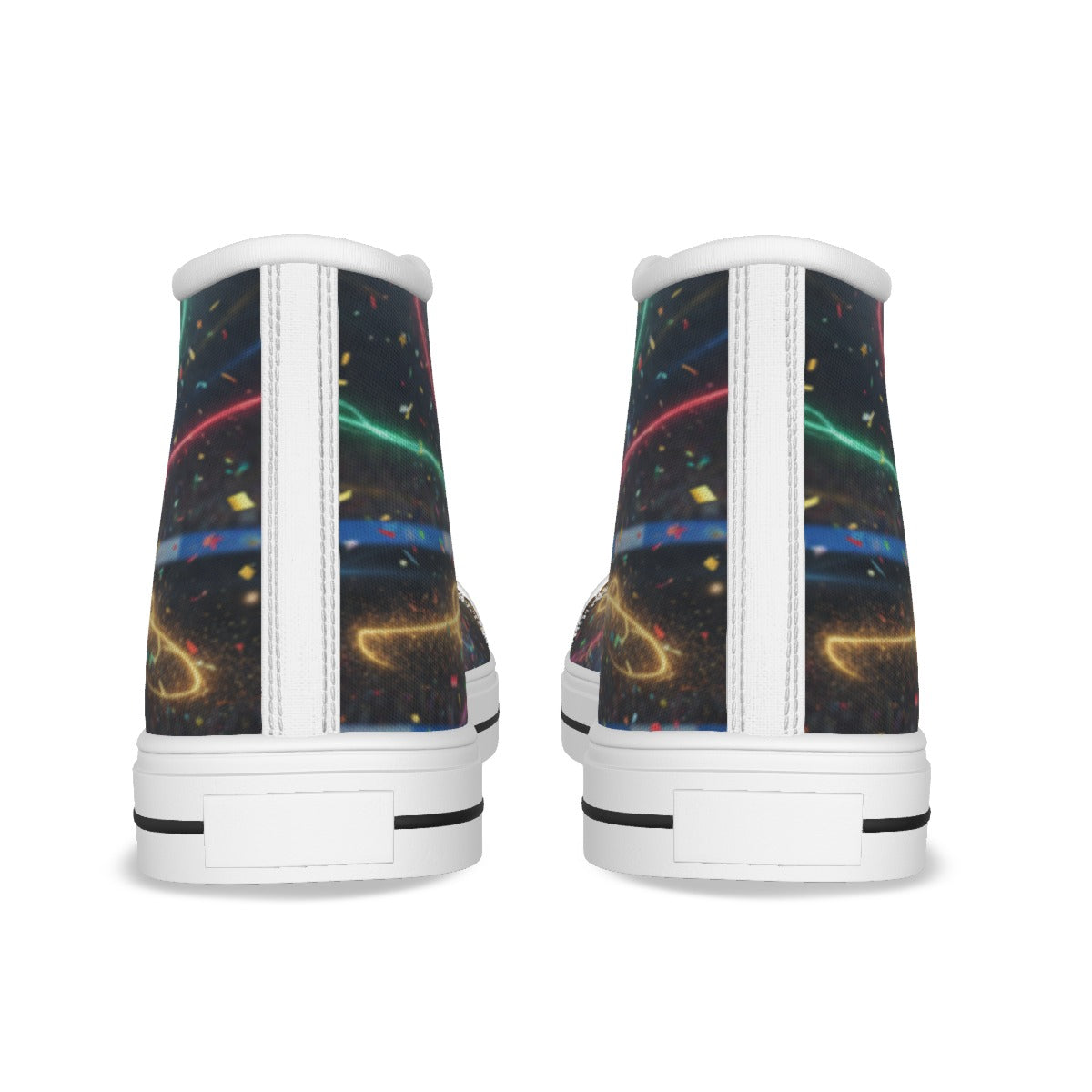 Scarpe da bambino in tela con stampa spaziale multicolore e colletto bianco, vista posteriore