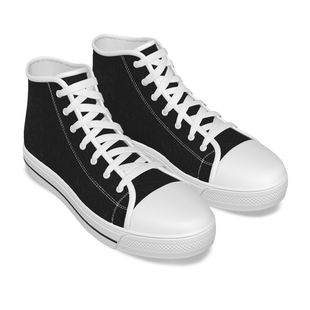 Scarpe canvas bambini alte nere con lacci bianchi, cuciture e suola bianca