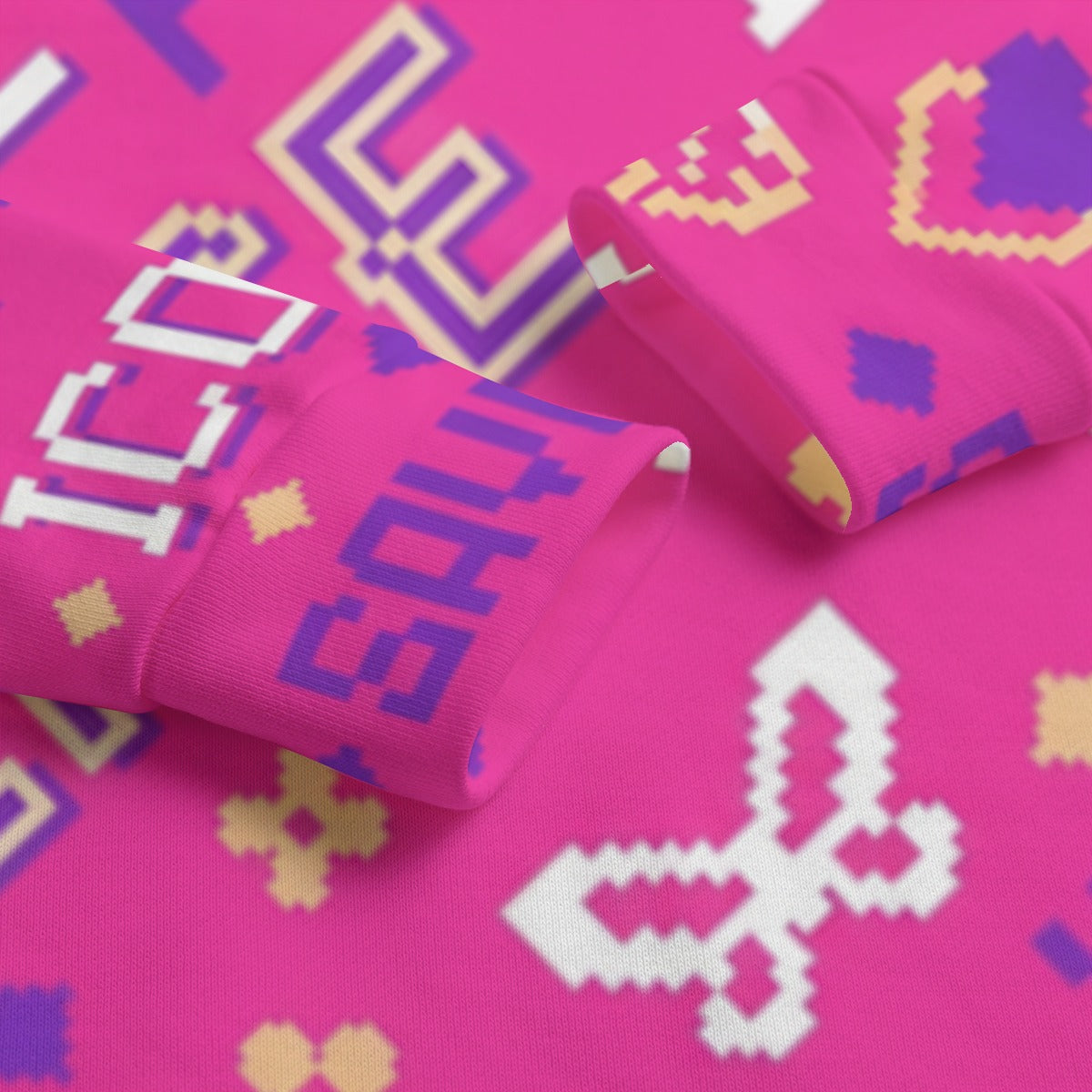 Tessuto felpa da bambina rosa fucsia con fantasia pixel multicolore