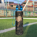 Borraccia sportiva 32 oz con tappo blu e volto grafico sul fronte
